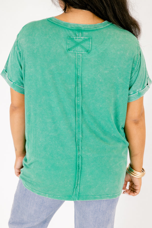 Chic Soul plus size clothing, kelly green short sleeve crew neck top