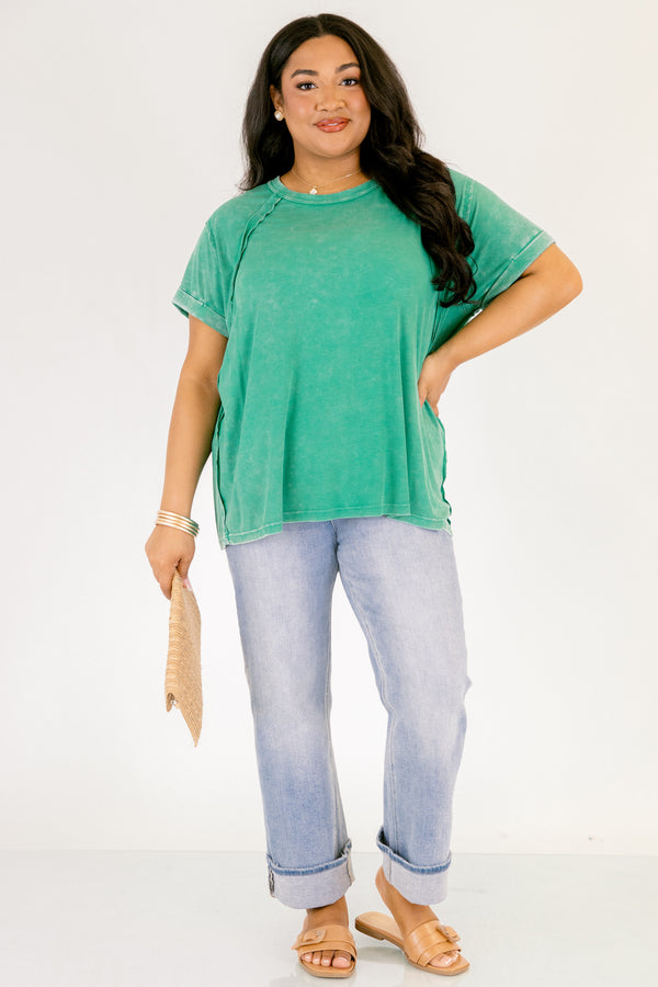 Chic Soul plus size clothing, kelly green short sleeve crew neck top