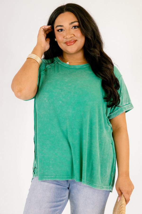 Chic Soul plus size clothing, kelly green short sleeve crew neck top