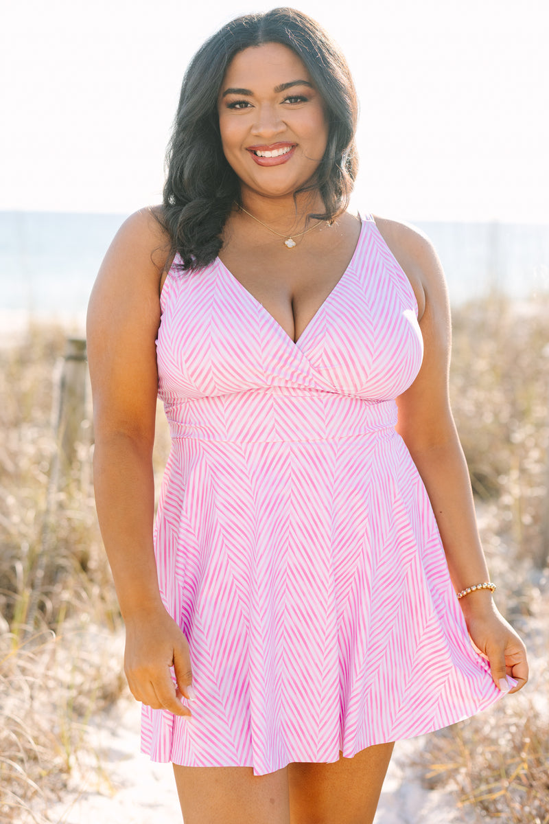 Women's On The Sea Swim Dress, Pink | Size: XL By Chic Soul