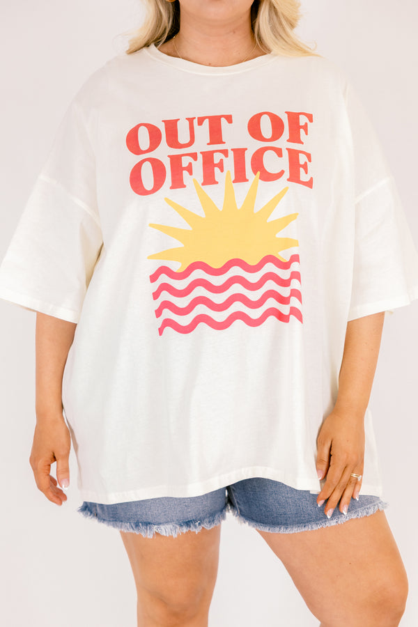 Chic Soul plus size clothing, off white short sleeve oversized boyfriend tee with 