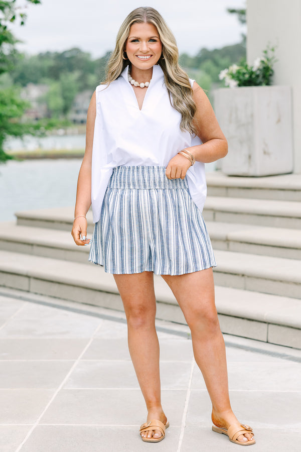 Plus size sleeveless white cotton tank top with a split v-neck and a stand-up collar.