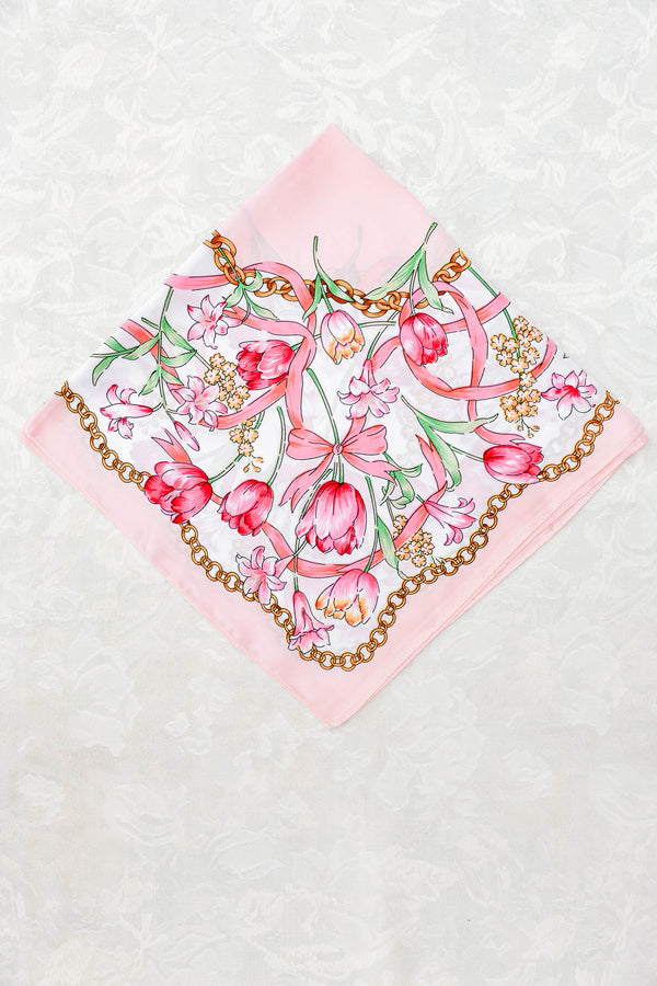 Chic Soul plus size clothing, white and pink florals and gold chain pattern scarf