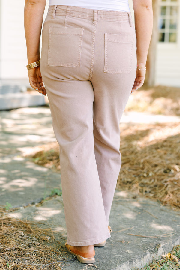 Chic Soul plus size clothing, mauve-tan straight leg jeans with oversized front pockets
