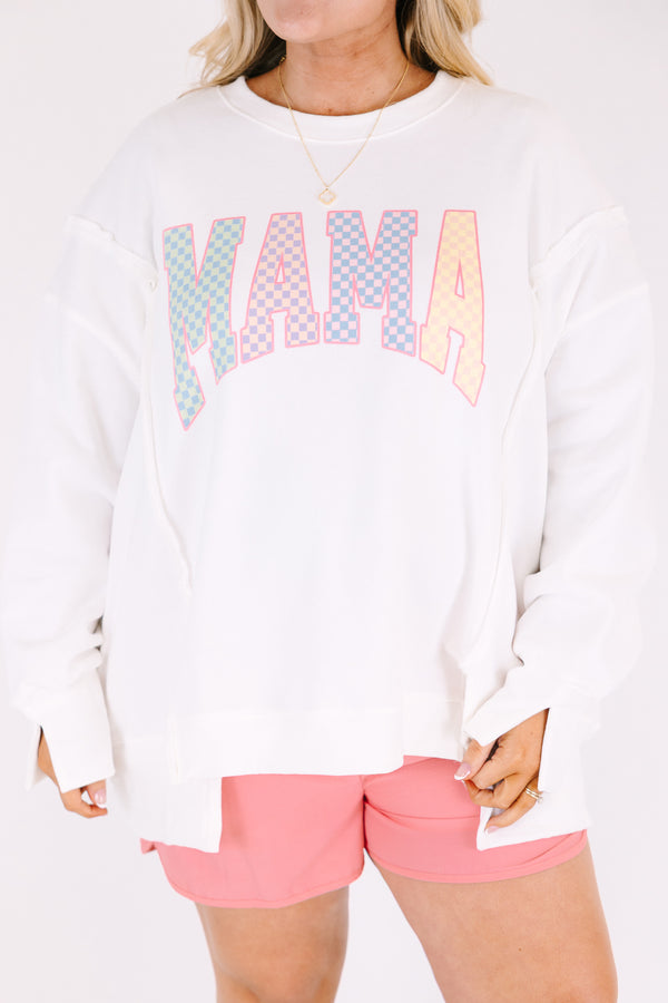 Chic Soul plus size clothing, ivory long sleeve crewneck with the word 