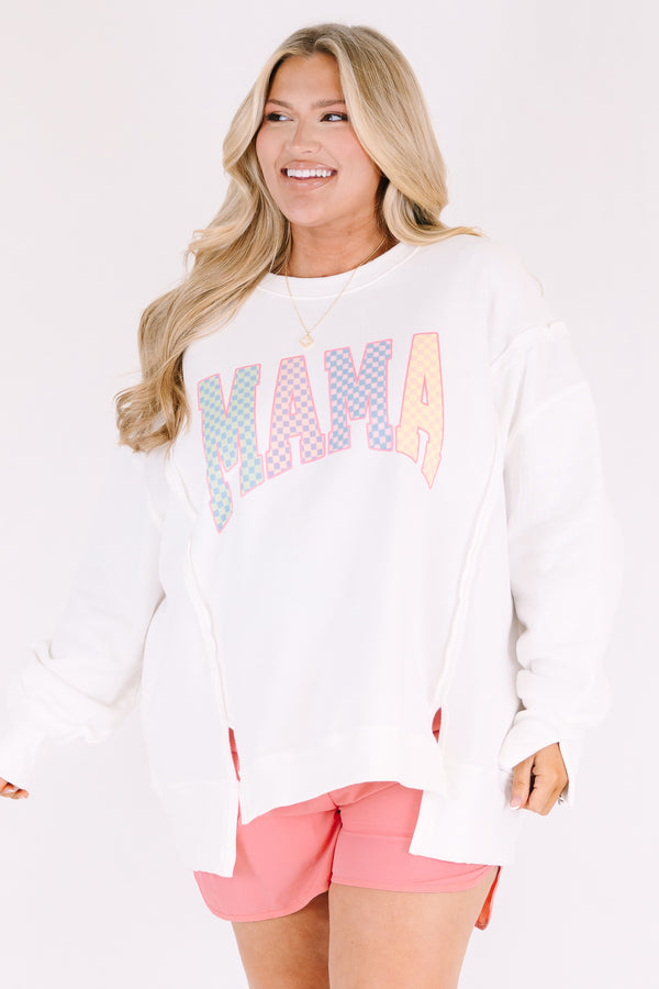 Chic Soul plus size clothing, ivory long sleeve crewneck with the word 