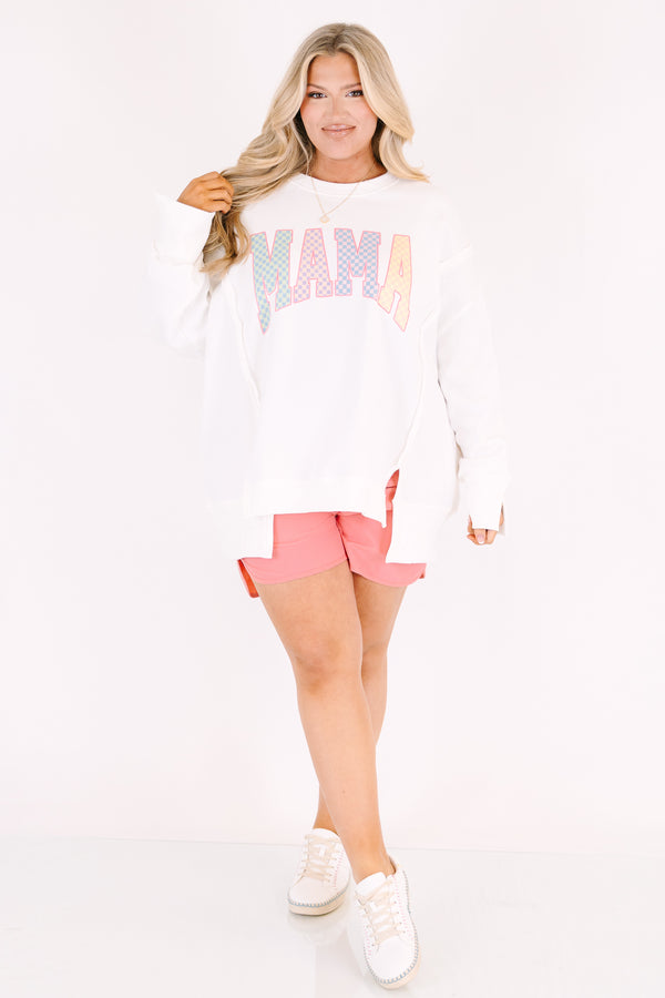 Chic Soul plus size clothing, ivory long sleeve crewneck with the word 