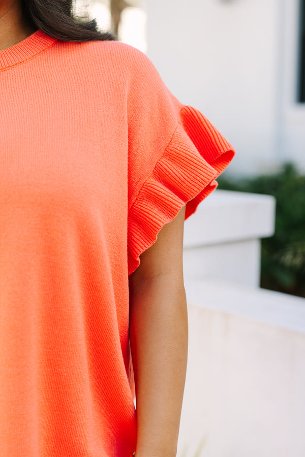 Chic Soul plus size clothing, coral orange short ruffle sleeve sweater top 
