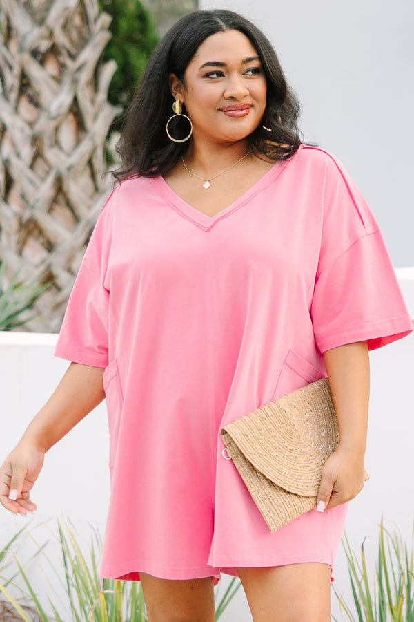 Chic Soul plus size clothing, pink short sleeve tshirt romper