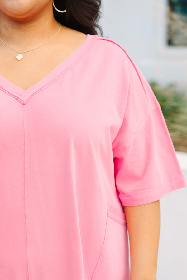 Chic Soul plus size clothing, pink short sleeve tshirt romper