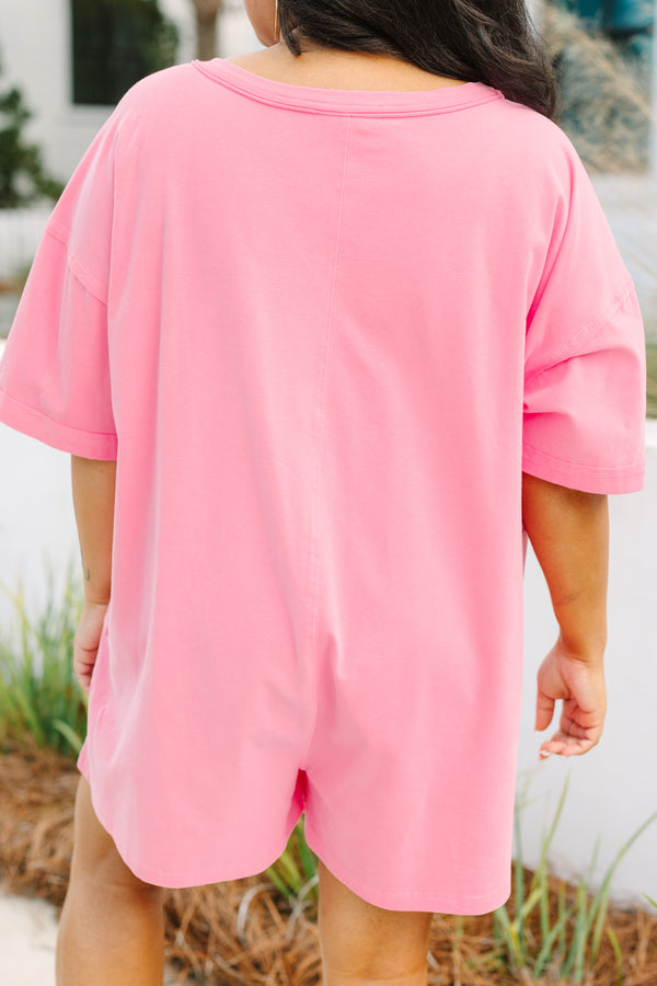 Chic Soul plus size clothing, pink short sleeve tshirt romper
