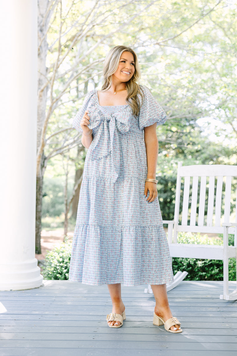 light blue tiered midi dress Women's Read Between The Lines Dress, Blue