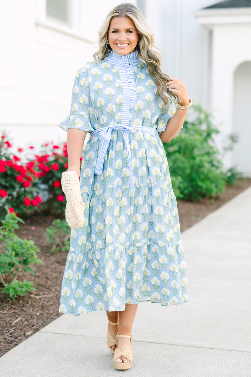 floral midi plus size dress Reserved For You Dress, Blue – Chic Soul Pattern type Color:Yellow/Brown TARUXY Short Sleeve Knitted ethereal bridal style