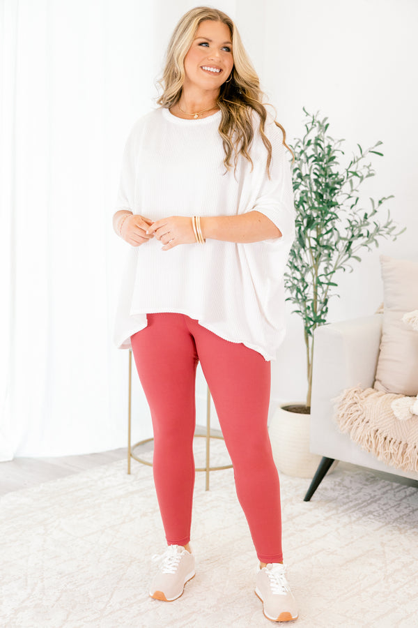 Chic Soul plus size clothing, coral ankle-length leggings with a thick stretch waistband 