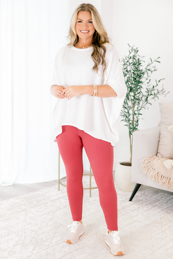 Chic Soul plus size clothing, coral ankle-length leggings with a thick stretch waistband 