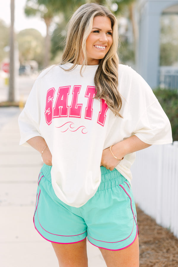 Chic Soul plus size clothing, off white oversized boyfriend tee with 