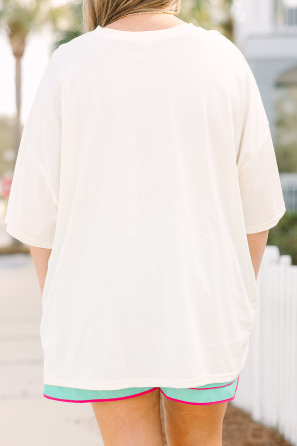 Chic Soul plus size clothing, off white oversized boyfriend tee with 