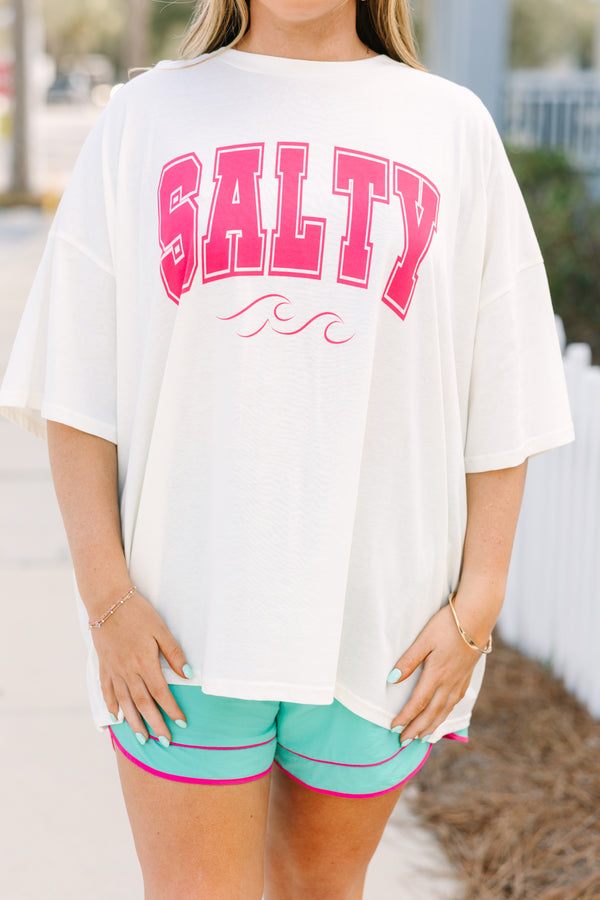 Chic Soul plus size clothing, off white oversized boyfriend tee with 