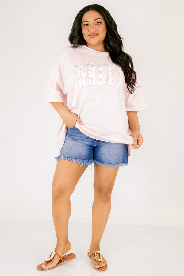 Chic Soul plus size clothing, light pink short sleeve tee with 
