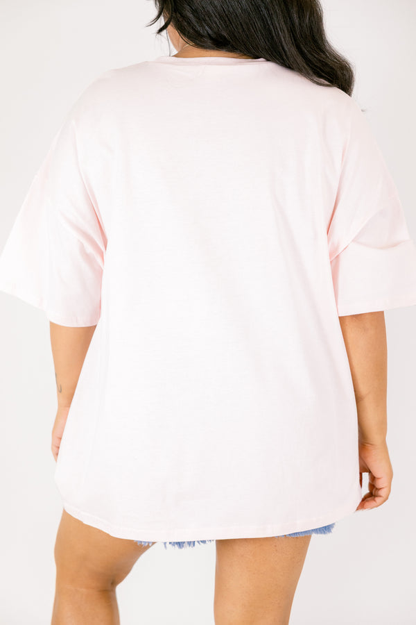 Chic Soul plus size clothing, light pink short sleeve tee with 
