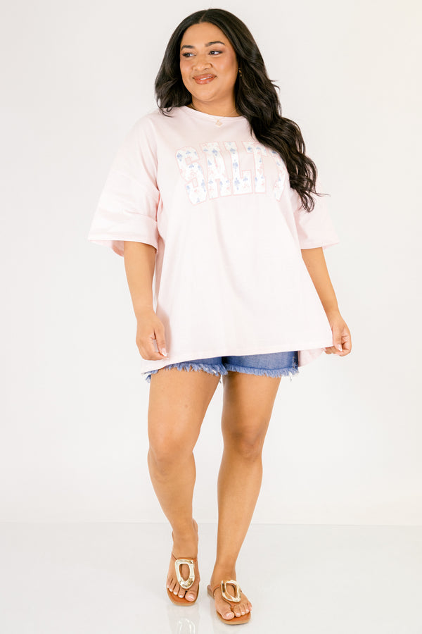Chic Soul plus size clothing, light pink short sleeve tee with 
