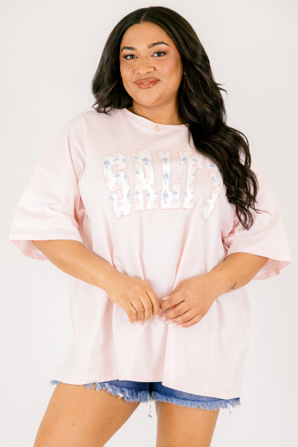 Chic Soul plus size clothing, light pink short sleeve tee with 