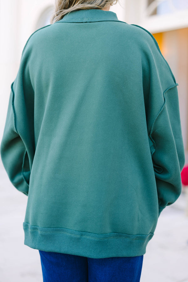 Plus Size green mock neck pullover with candy cane striped 