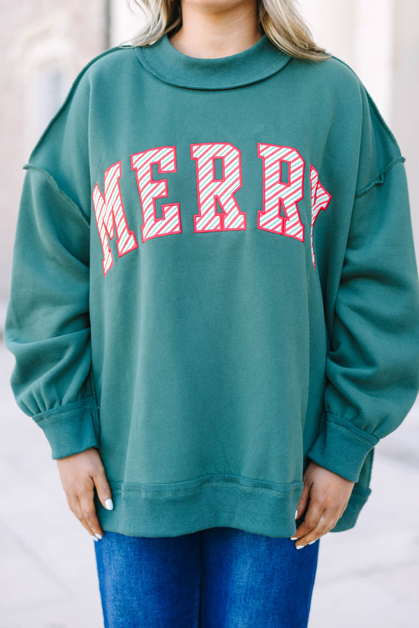 Plus Size green mock neck pullover with candy cane striped 