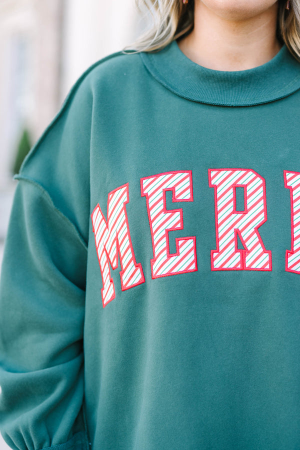Plus Size green mock neck pullover with candy cane striped 