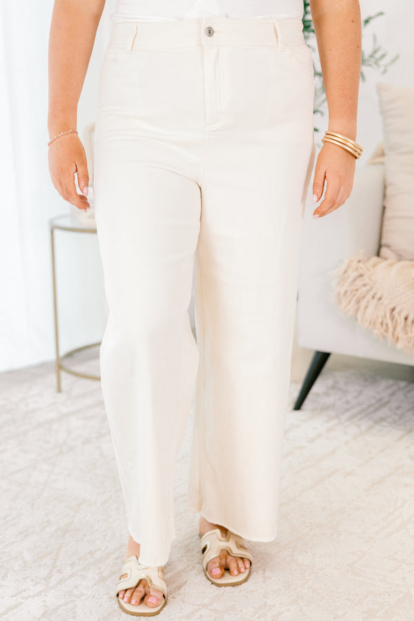 Chic Soul plus size clothing, off white wide leg high waisted jeans