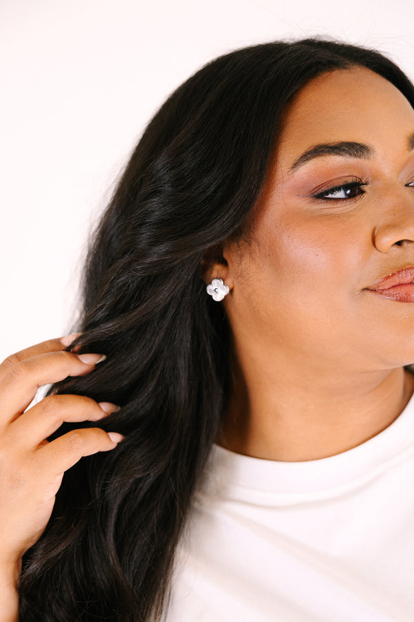 Chic Soul plus size clothing, silver flower stud earrings