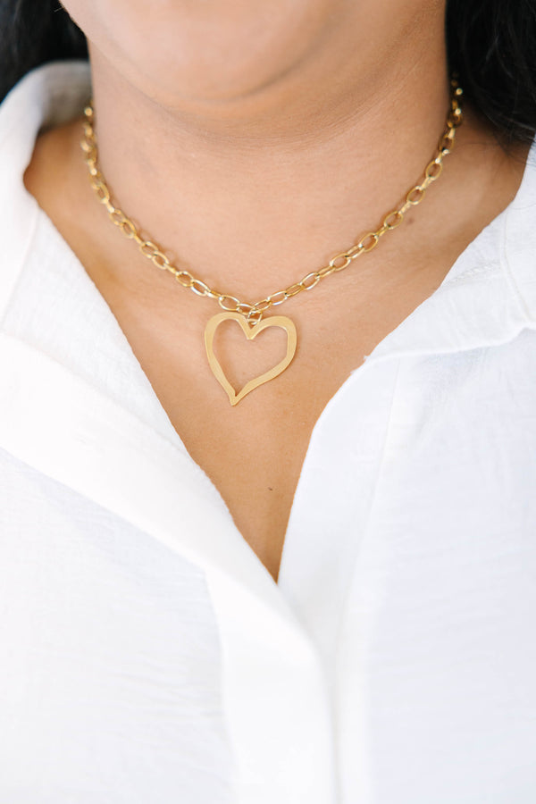 Plus Size gold chain necklace featuring a delicate open heart-shaped pendant.
