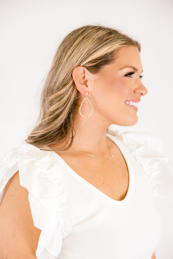 Chic Soul plus size clothing, gold teardrop outline earrings