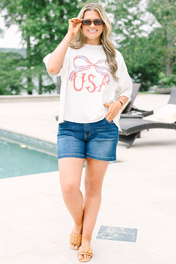 Chic Soul plus size clothing, white cropped tee with graphic of bow and 