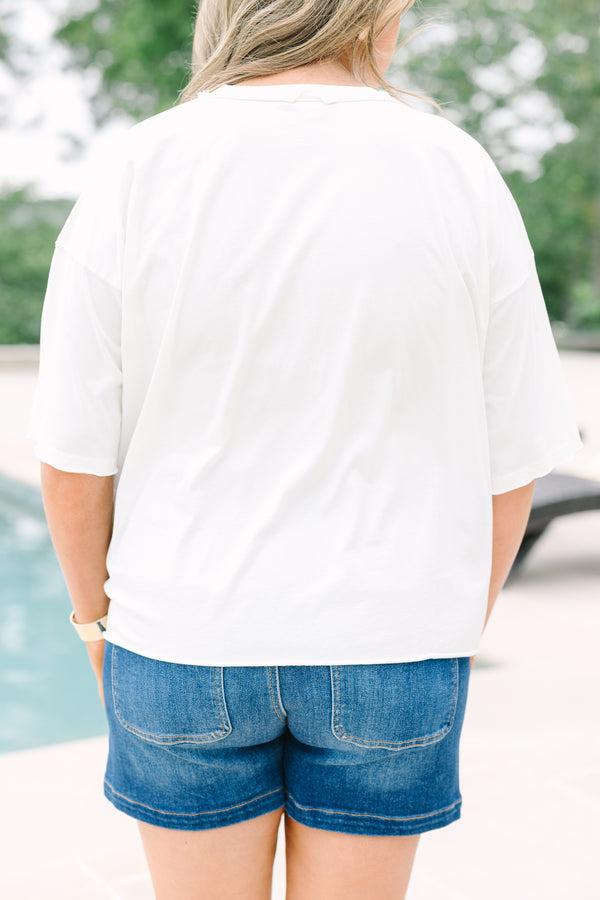 Chic Soul plus size clothing, white cropped tee with graphic of bow and 