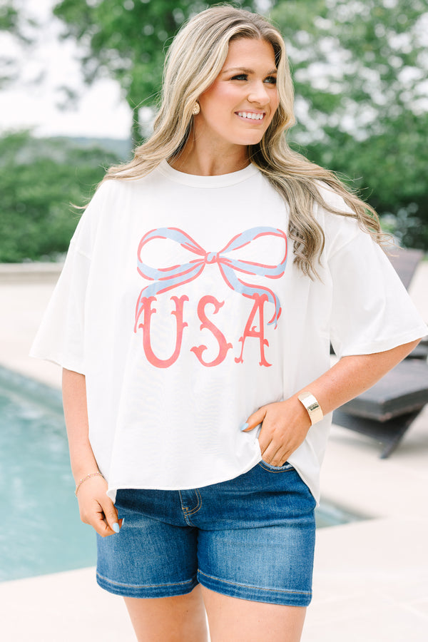 Chic Soul plus size clothing, white cropped tee with graphic of bow and 