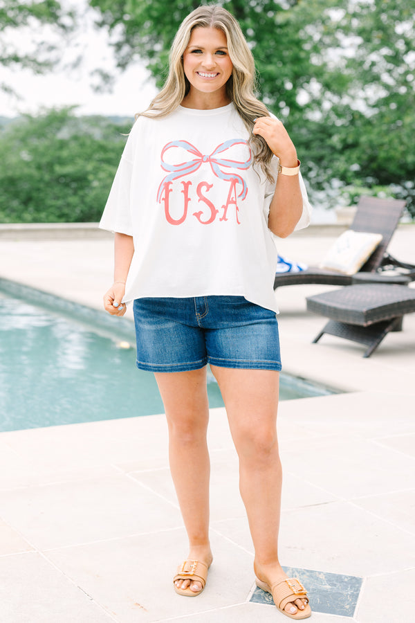 Chic Soul plus size clothing, white cropped tee with graphic of bow and 
