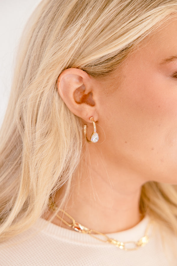 Chic Soul plus size clothing, gold hoop earrings with crystal stone in the middle