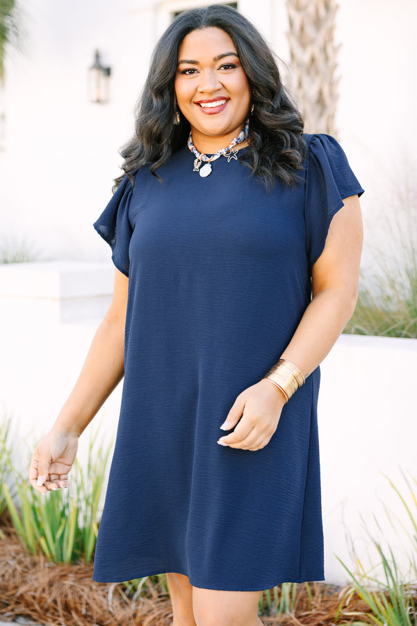 Chic Soul plus size clothing, navy blue short flutter sleeve short dress