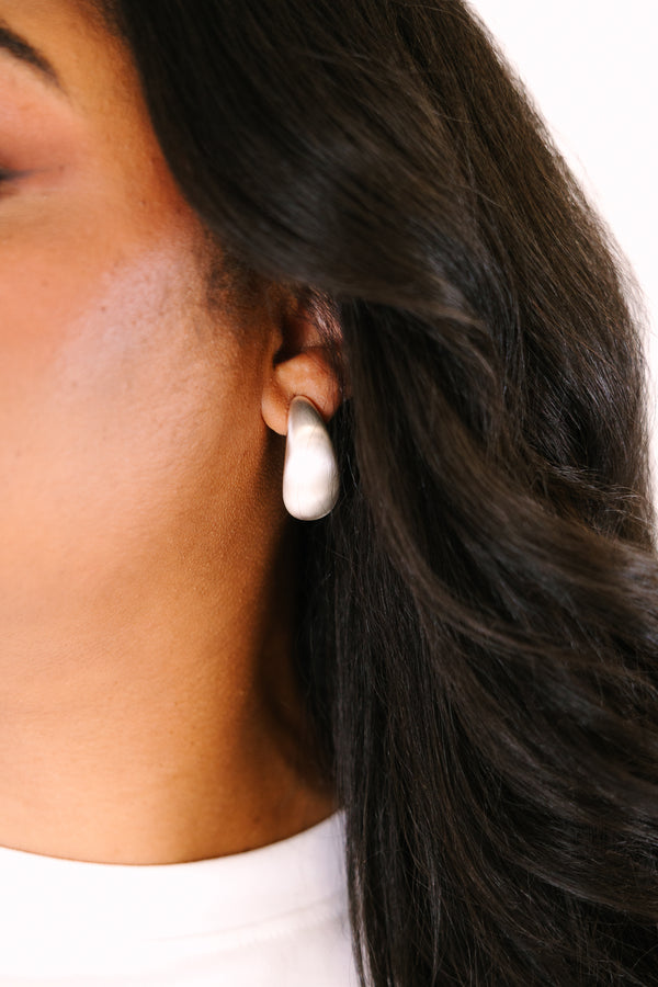 Chic Soul plus size clothing, silver oblong stud earrings with a shine to them 
