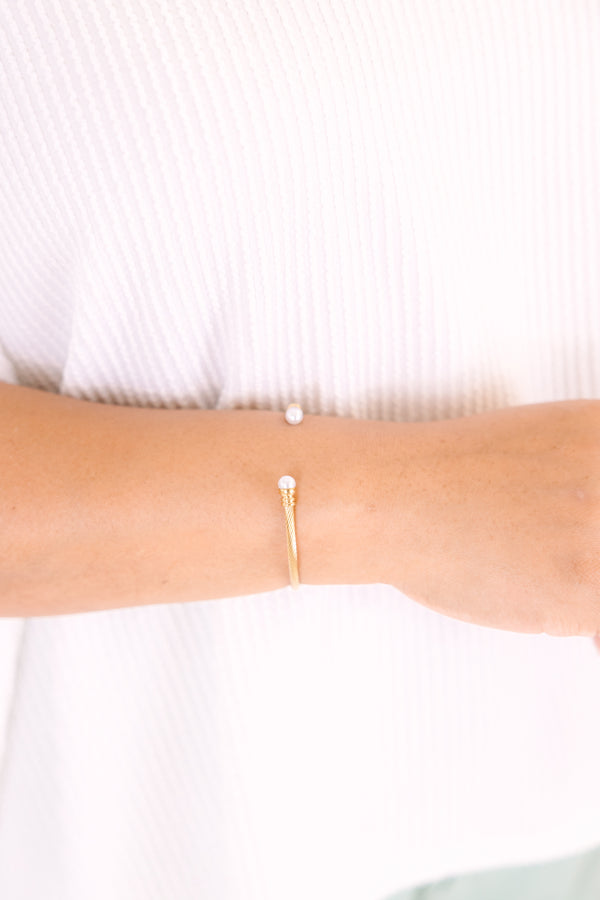 Chic Soul plus size clothing, gold braided bracelet cuff with pearl end caps