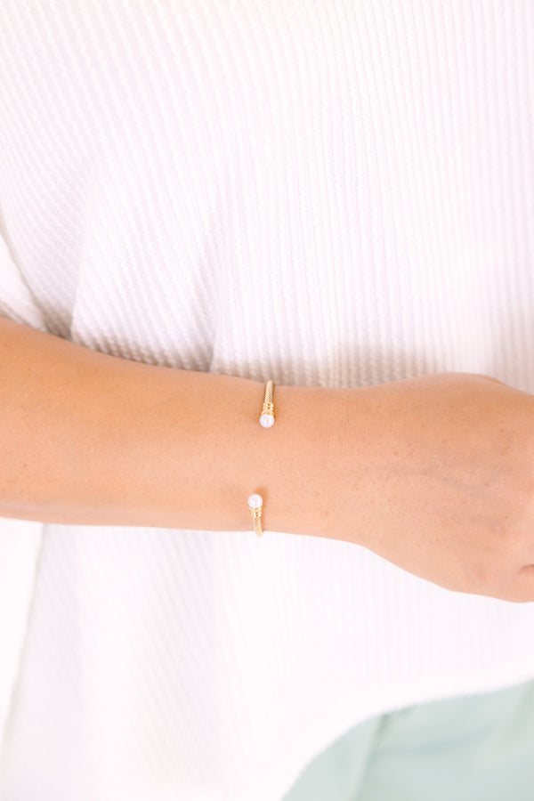 Chic Soul plus size clothing, gold braided bracelet cuff with pearl end caps