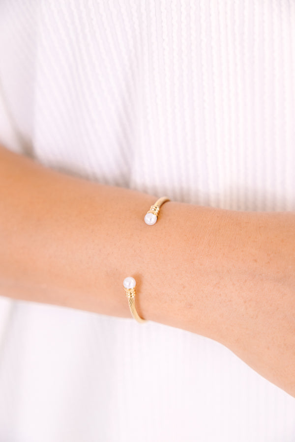 Chic Soul plus size clothing, gold braided bracelet cuff with pearl end caps