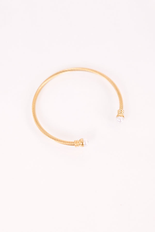 Chic Soul plus size clothing, gold braided bracelet cuff with pearl end caps