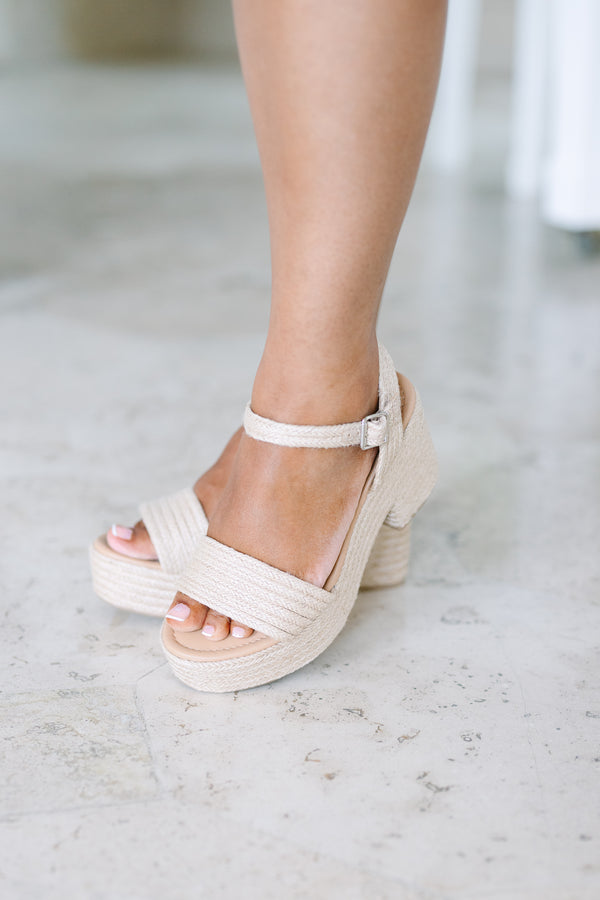 Plus Size natural woven platform sandals with a thick toe strap and adjustable ankle buckle.