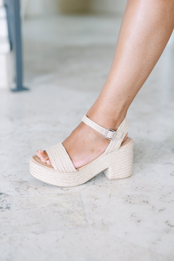 Plus Size natural woven platform sandals with a thick toe strap and adjustable ankle buckle.