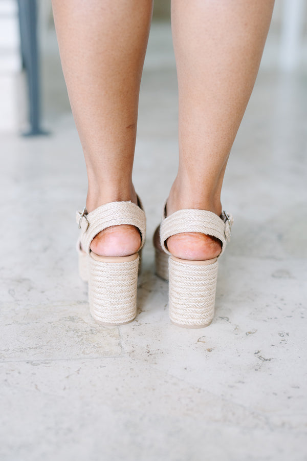 Plus Size natural woven platform sandals with a thick toe strap and adjustable ankle buckle.