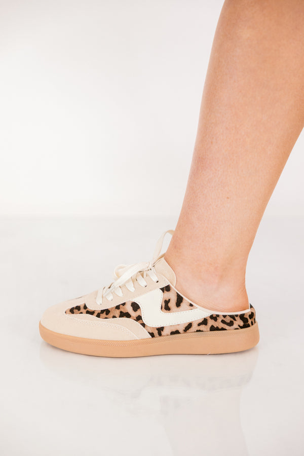 Chic Soul plus size clothing, beige and leopard print lace up sneaker with brown rubber soles