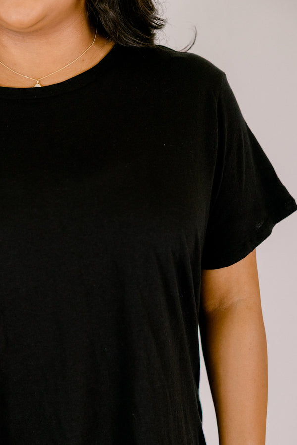 Chic Soul plus size clothing, short-sleeve black tee with a high-scoop-neckline 