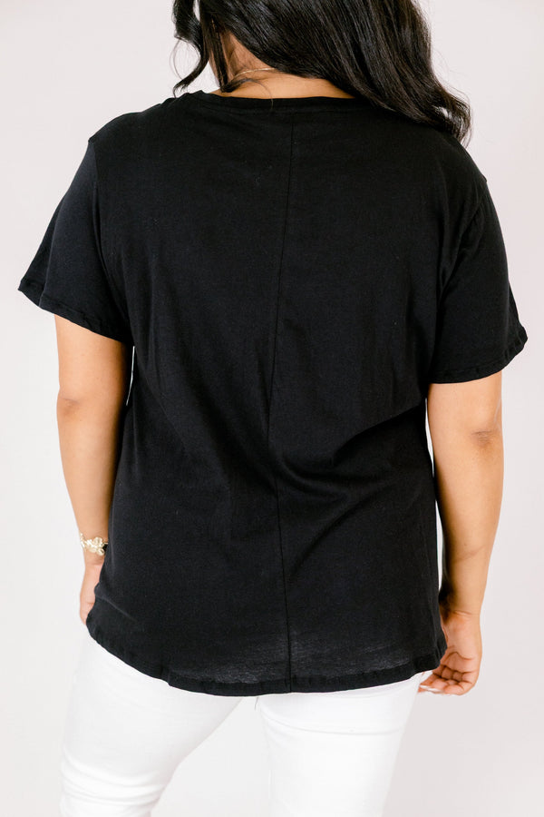 Chic Soul plus size clothing, short-sleeve black tee with a high-scoop-neckline 